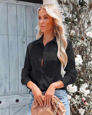 Button Down Shirts for Women Fitted Dress Shirts Collared Long Sleeve Soft Wrinkle Free Blouses Work Office Tunic Tops in Saudi Arabia