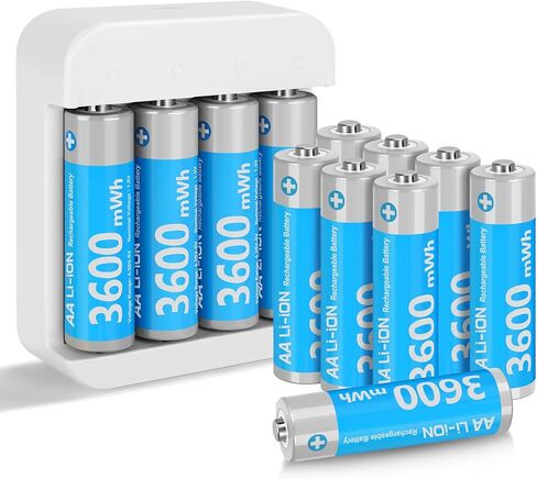 بطاريات ليثيوم AA قابلة لإعادة الشحن، 12 حزمة بطاريات ليثيوم أيون مقاس AA 1.5 فولت للكاميرا الوامضة، بطارية مزدوجة 3600 مللي واط في الساعة مع شحن سريع لمدة ساعتين، بطاريات AA طويلة الأمد (4 فتحات مستقلة) in Saudi Arabia