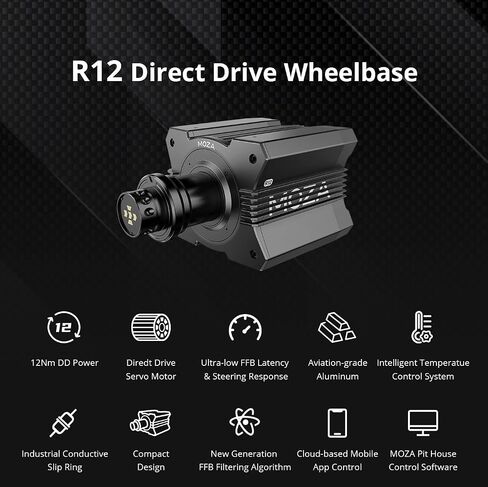 MOZA R12 Direct Drive Sim Racing Wheelbase Servo Base, 12Nm Direct Drive Torque, Real Force Feedback, standalone Wheel Base Simulator for PC Video Game in Kuwait