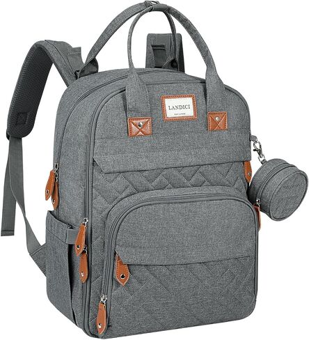 LANDICI Diaper Bag Backpack, Multifunction Baby Diaper Bags with Changing Pad, Stroller Straps & Pacifier Case, Travel Essentials Back Pack for Mom Dad Boy Girl, Large Capacity, Waterproof, Grey in Saudi Arabia