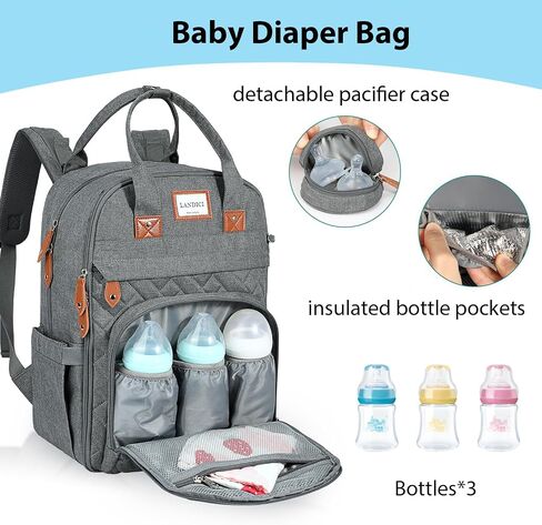 LANDICI Diaper Bag Backpack, Multifunction Baby Diaper Bags with Changing Pad, Stroller Straps & Pacifier Case, Travel Essentials Back Pack for Mom Dad Boy Girl, Large Capacity, Waterproof, Grey in Saudi Arabia