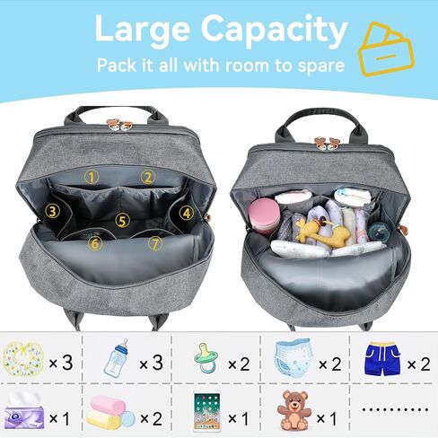 LANDICI Diaper Bag Backpack, Multifunction Baby Diaper Bags with Changing Pad, Stroller Straps & Pacifier Case, Travel Essentials Back Pack for Mom Dad Boy Girl, Large Capacity, Waterproof, Grey in Saudi Arabia