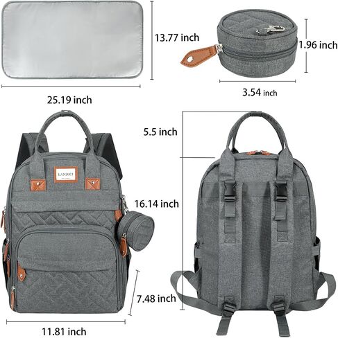 LANDICI Diaper Bag Backpack, Multifunction Baby Diaper Bags with Changing Pad, Stroller Straps & Pacifier Case, Travel Essentials Back Pack for Mom Dad Boy Girl, Large Capacity, Waterproof, Grey in Saudi Arabia