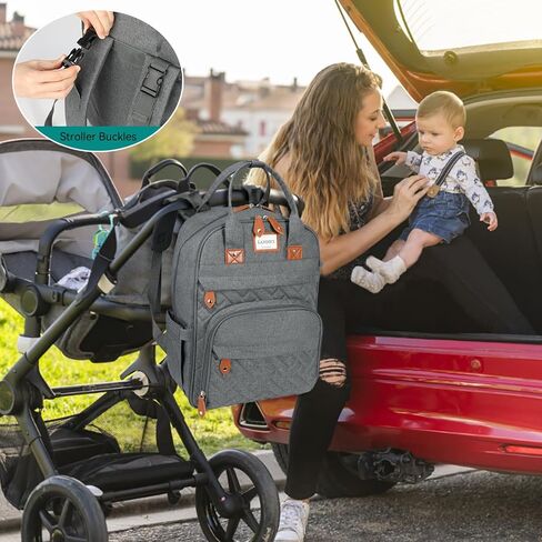 LANDICI Diaper Bag Backpack, Multifunction Baby Diaper Bags with Changing Pad, Stroller Straps & Pacifier Case, Travel Essentials Back Pack for Mom Dad Boy Girl, Large Capacity, Waterproof, Grey in Saudi Arabia