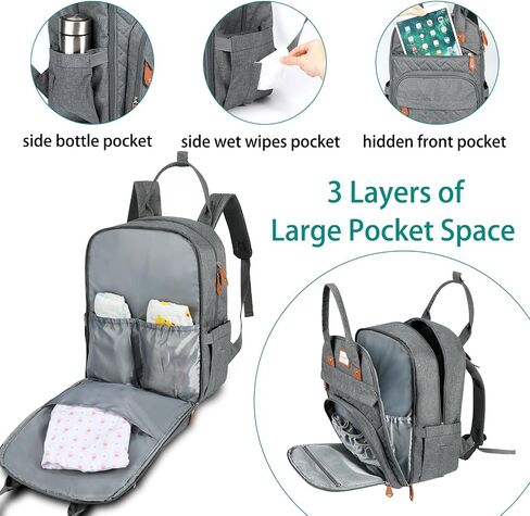 LANDICI Diaper Bag Backpack, Multifunction Baby Diaper Bags with Changing Pad, Stroller Straps & Pacifier Case, Travel Essentials Back Pack for Mom Dad Boy Girl, Large Capacity, Waterproof, Grey in Saudi Arabia
