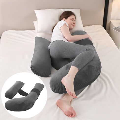 Pregnancy Pillows, Full Body Pillow for Maternity with Detachable & Adjustable Pillow Cover, Support for Back, Legs, Belly, HIPS and Pregnancy Must Haves,Grey in Kuwait