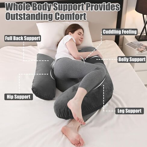 Pregnancy Pillows, Full Body Pillow for Maternity with Detachable & Adjustable Pillow Cover, Support for Back, Legs, Belly, HIPS and Pregnancy Must Haves,Grey in Kuwait