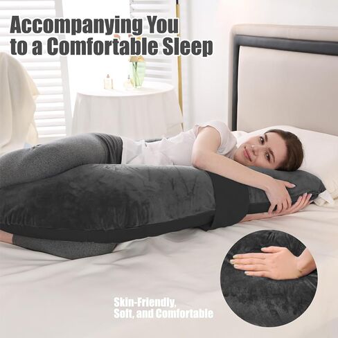 Pregnancy Pillows, Full Body Pillow for Maternity with Detachable & Adjustable Pillow Cover, Support for Back, Legs, Belly, HIPS and Pregnancy Must Haves,Grey in Kuwait
