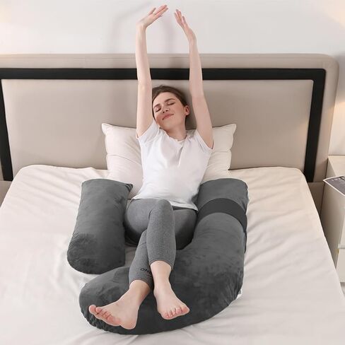 Pregnancy Pillows, Full Body Pillow for Maternity with Detachable & Adjustable Pillow Cover, Support for Back, Legs, Belly, HIPS and Pregnancy Must Haves,Grey in Kuwait