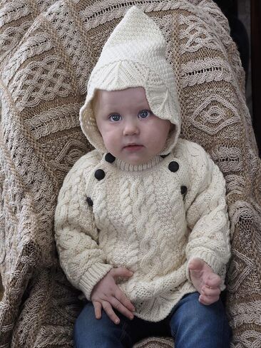 Aran Crafts Baby Traditional Irish Lace Stitch Hooded Sweater (100% Merino Wool) in Saudi Arabia