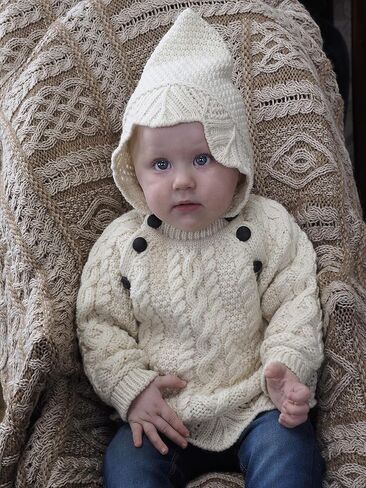 سترة بغطاء للرأس من Aran Crafts Baby تقليدية أيرلندية بخياطة من الدانتيل (100% صوف ميرينو) in Kuwait