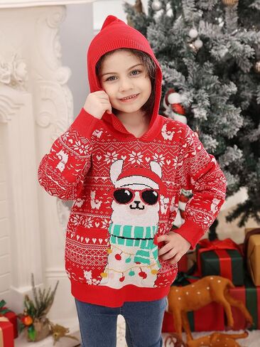 Vieille Toddler Girls Boys Ugly Christmas Sweater Kids Knit Xmas Hooded Pullover Sweater 2-7 Years in Saudi Arabia