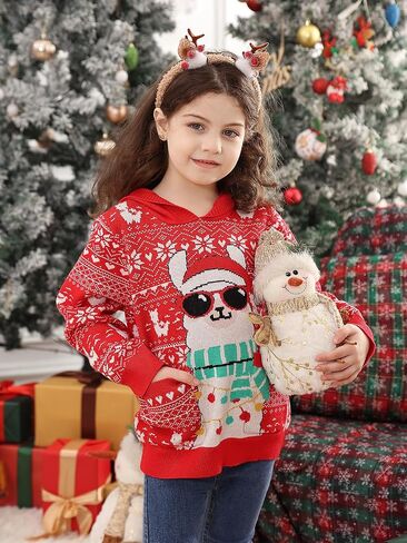 Vieille Toddler Girls Boys Ugly Christmas Sweater Kids Knit Xmas Hooded Pullover Sweater 2-7 Years in Saudi Arabia