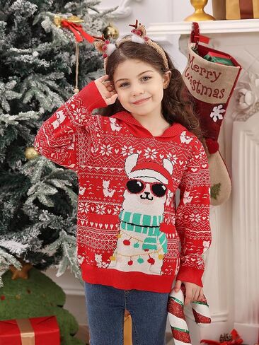 Vieille Toddler Girls Boys Ugly Christmas Sweater Kids Knit Xmas Hooded Pullover Sweater 2-7 Years in Saudi Arabia