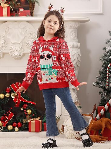 Vieille Toddler Girls Boys Ugly Christmas Sweater Kids Knit Xmas Hooded Pullover Sweater 2-7 Years in Saudi Arabia