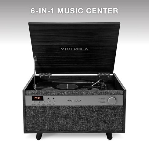 Victrola Century 6-in-1 Vinyl Record Player & Music Center - 3-Speed Turntable, CD & Cassette Player, VINYLSTREAM, Bluetooth & 3.5mm Aux, Record Player with Speakers, Mid Century Design, Walnut in Saudi Arabia