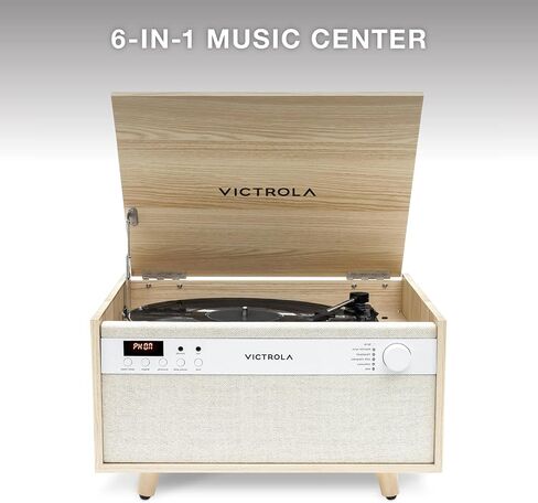Victrola Century 6-in-1 Vinyl Record Player & Music Center - 3-Speed Turntable, CD & Cassette Player, VINYLSTREAM, Bluetooth & 3.5mm Aux, Record Player with Speakers, Mid Century Design, Walnut in Saudi Arabia