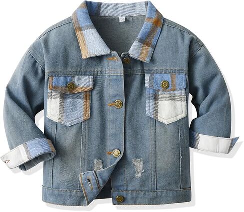 Feidoog Baby Boys Plaid Denim Jacket Toddler Button Down Long Sleeve Lightweight Denim Jackets Outerwear in Saudi Arabia