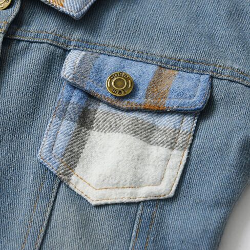 Feidoog Baby Boys Plaid Denim Jacket Toddler Button Down Long Sleeve Lightweight Denim Jackets Outerwear in Saudi Arabia