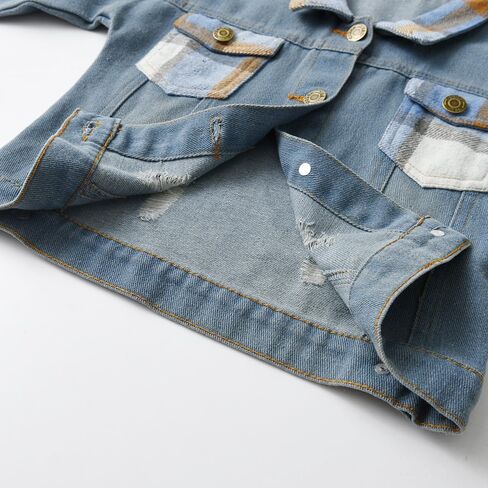 Feidoog Baby Boys Plaid Denim Jacket Toddler Button Down Long Sleeve Lightweight Denim Jackets Outerwear in Saudi Arabia
