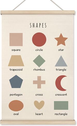 HRQKO Shapes Classroom Decor Poster Hanger Frame, Play Room Wall Decor, Boho Learning Wall Art With Wooden Frames, Educational Wall Hanging Banner Decor for Kids Toddlers Room Homeschool,12x16 Inch in Kuwait