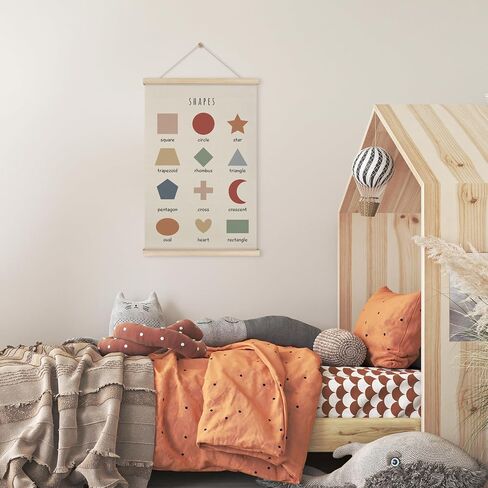 HRQKO Shapes Classroom Decor Poster Hanger Frame, Play Room Wall Decor, Boho Learning Wall Art With Wooden Frames, Educational Wall Hanging Banner Decor for Kids Toddlers Room Homeschool,12x16 Inch in Kuwait