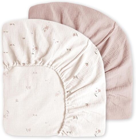 Little Grape Land Muslin Crib Sheets Fitted for Boys and Girls 2 Pack, 100% Cotton Baby Bed Sheets Soft Breathable, Neutral Fitted Baby Mattress Sheets for Standard Crib 52x28, Safari in Kuwait