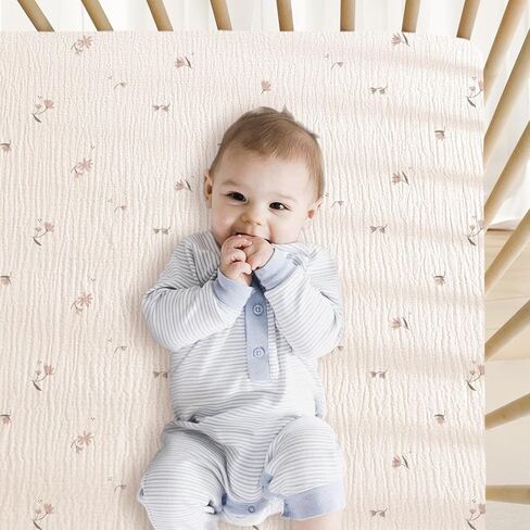 Little Grape Land Muslin Crib Sheets Fitted for Boys and Girls 2 Pack, 100% Cotton Baby Bed Sheets Soft Breathable, Neutral Fitted Baby Mattress Sheets for Standard Crib 52x28, Safari in Kuwait