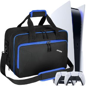 Jaffzora Carrying Case for PS5/PS5 Slim/PS5 Pro, Travel Storage Bag Fits for Playstation 5/Digital Edition Console/PSP Handheld, Controllers, Game Discs & Accessories