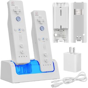 شاحن جهاز التحكم عن بعد لجهاز Wii/Wii U مع 4 عبوات بطارية قابلة للشحن 2800 مللي أمبير في الساعة، محطة شحن 4 منافذ لجهاز تحكم Wii، أجهزة التحكم عن بعد غير متضمنة
