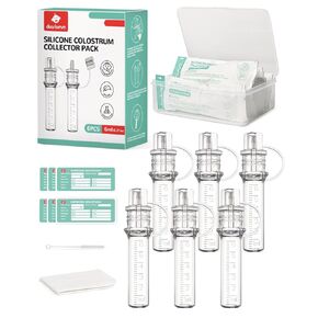 مجموعة تجميع حليب الثدي من Dearlomum Colostrum 6 مل/6 قطع، قابلة لإعادة الاستخدام، مقاومة للحرارة والتجميد، خالية من مادة BPA، مع منديل قماش قطني، حقيبة تخزين، فرشاة تنظيف
