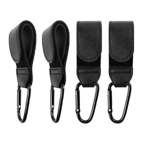 4 PCS Stroller Hook, Baby Stroller Hooks, Universal Stroller Clips and Hooks, Adjustable Stroller Carabiner Clip for Diaper Bags | The Perfect Mummy Hook for Pram, Shopping and Pet Carts(Black)