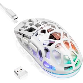 KM-2 Gaming Mouse, Wireless Mouse for Laptop with Transparent Honeycomb Shell, Tri-Mode 2.4G/Type-C/BT 5.2, 11 RGB Lights, 60Hrs Ergonomic Programmable Computer Gamer Mice for Windows PC Mac