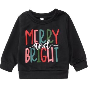 Christmas Sweatshirt for Toddler Boys Girls Merry and Bright Pullover Shirts Crew Neck Tops Long Sleeve Clothes