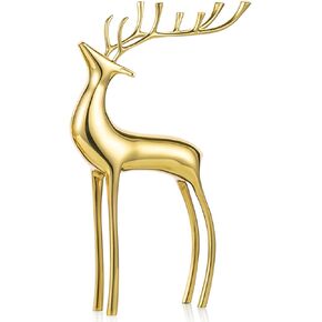 Sziqiqi Reindeer Figurine Statues Deluxe Set of 2, Christmas Deer Pure Copper Heavy Reindeer Ornaments for Home Decor Accents Living Room Office Bookself Tabletop Mantle Christmas Decoration, Gold