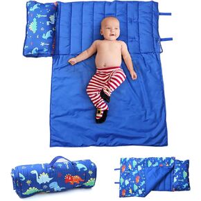 Toddler Nap Mat with Pillow & Blanket – Portable & Lightweight Nap mats for Preschool & Daycare, Sleeping mats for Kids with Roll-Up Design That Folds Up to Carry on Back