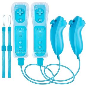 DTianSir 2Pack Motion Plus Wii وحدات التحكم عن بعد مع Nunchucks، وحدات التحكم عن بعد Wii مع المدمج في Motion Plus المتوافقة مع وحدات تحكم Nintendo Wii U. (أبيض)
