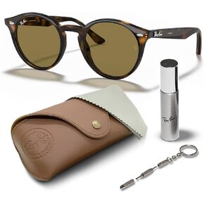 Ray-Ban RB2180 Round Shape Sunglasses With Eyewear Kit Bundle - High Bridge Fit - Ideal Formal and Casual Wear Retro Sunglasses
