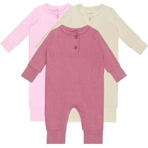 GUISBY Long Sleeve Baby Footless Pajamas with Buttons Cotton Sleepers with Zipper 3-Pack