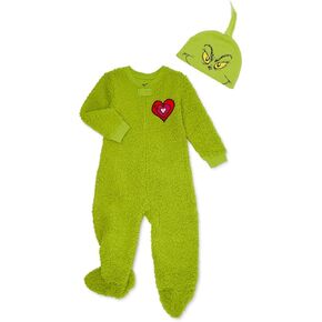 Matching Family Christmas Pajamas Toddler Baby Unisex Grinch Sleeper with Beanie (18M) Green