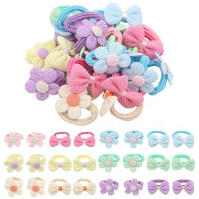 CAVETEE 36 Pcs Toddler Hair Ties for Girls, Baby Hair Bows Cute Flower Hair Ties Colorful Elastics Scrunchies Toddler Hair Accessories for Thick Hair