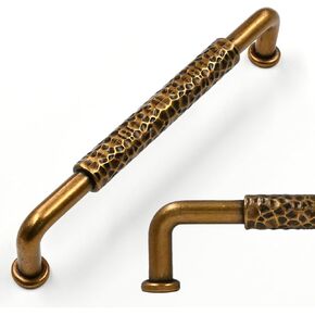 Amerdeco 10 Pack Antique Brass Hammered Cabinet Pulls 5 Inch(128mm) Hole Center Drawer Pulls Cabinet Hardware Kitchen Cabinet Handles for Bathroom Dresser Pulls ZH0066