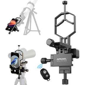 APEXEL CNC Aluminum 3-Axis Telescope Phone Adapter, XYZ-Axis High-Precision Photo Adapter Fits All Smartphone, Phone Mount for Binocular, Monocular, Microscope, Spotting Scope. (with Shutter Remote)