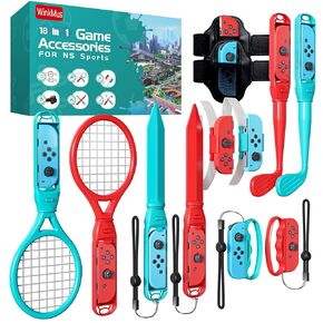 WinkMus Switch Sports Accessories - 18 in 1 Switch Sports Bundle Compatible with Nintendo Switch Sports Games, Family Accessories Kit for Switch/OLED Sports Games with Tennis,Sword,Golf,Bowling,Wrist