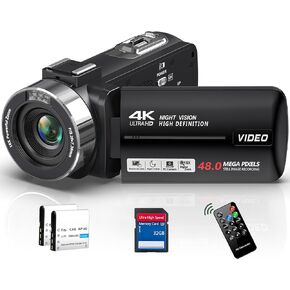 Video Camera Camcorder 4K 48MP 30FPS with IR Night Vision,18X Digital Zoom Camera Recorder 3.0" LCD Touch Screen Vlogging Camera for YouTube with Controller, 32GB SD Card, 2 Batteries