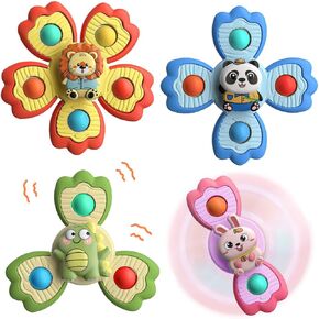 BENSE Suction Cup Spinner for Babies, Bath Toys for Babies, Novelty Spinning Tops for Airplane Travel, Baby Tray, Restaurant,Stocking Stuffers 4 Pack (Animal)