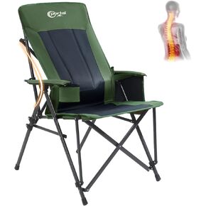 PORTAL Oversized Folding High Back Portable Lawn Chairs for Adults Outdoor Camp Sports Hunting Fishing Backyard with Hard Armrest Cup Holder Carrying Strap, Supports 400LBS, Green