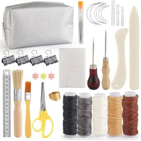 HEJIN 36 PCS Book Binding Kits, Bamboo Wood Book Press with Book Binding Glue, Awl, Plastic Bone Folder, Waxed Thread, Book Binding Materials for Beginners Bookbinding Supplies, 11.6 x 7.8 Inch