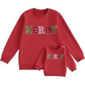 Karuedoo Mommy and Me Outfits Christmas Family Matching Outfits Merry Letter Embroidered Sweatshirt Long Sleeve Shirts Top