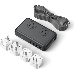 230 Watt Step Down 220V to 110V Voltage Converter,Universal Travel Adapter 2500W AC Sockets 4-Port USB C Charging and EU/UK/AU/US/India Worldwide Plug (White)